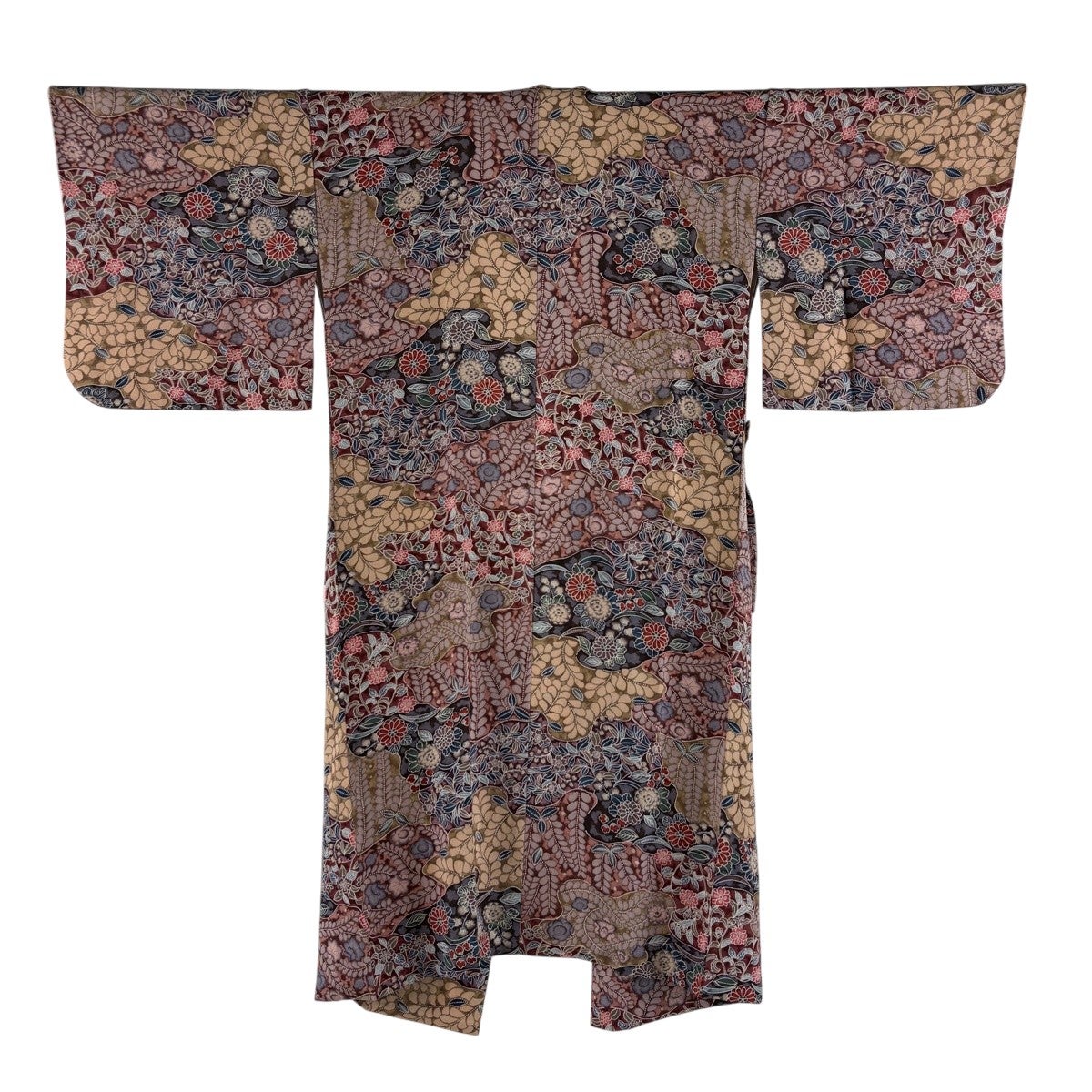 美品】 道中着 身丈117cm 裄丈63cm S 和装コート 草花 菊 縮緬 小豆色