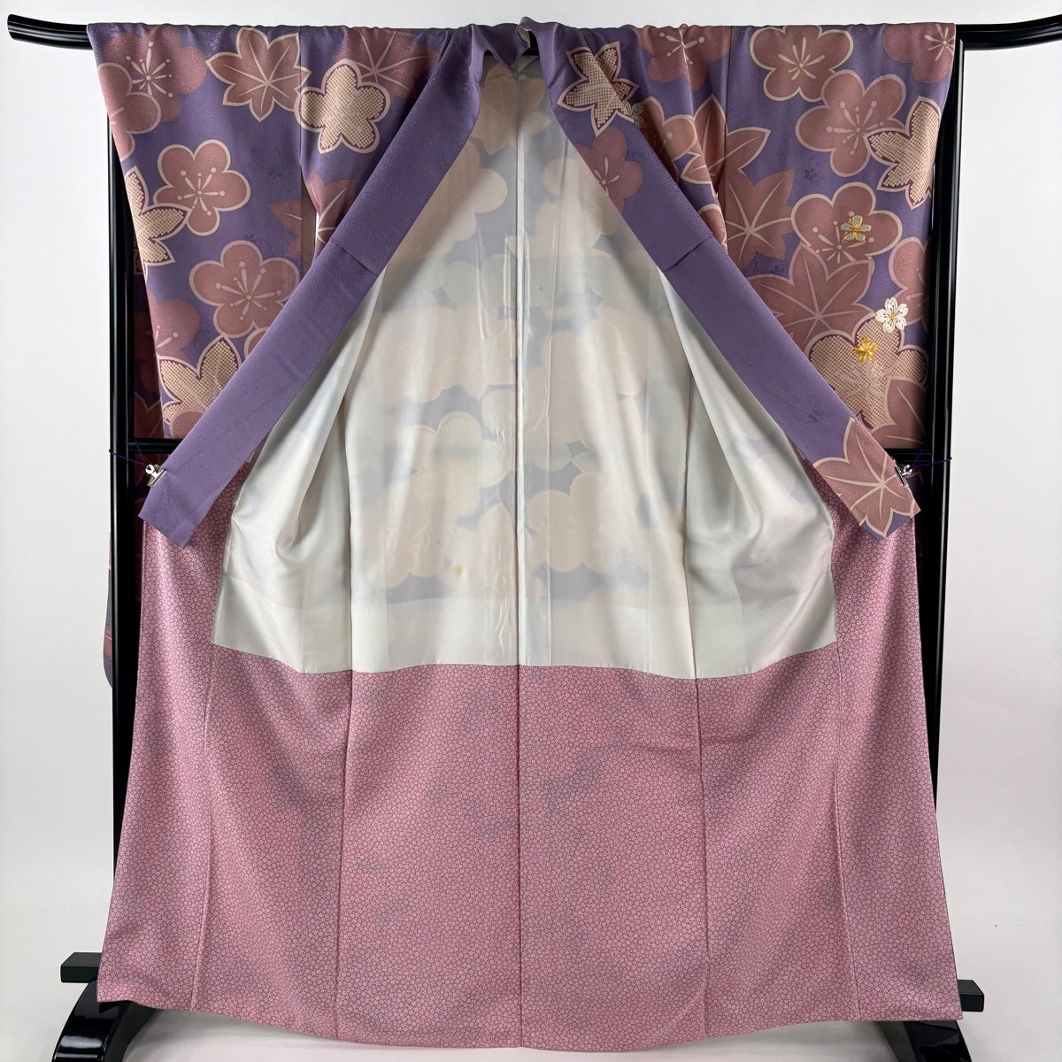 振袖 身丈166.5cm 裄丈68cm L 袷 桜 梅 銀通し 金糸 紫 正絹 逸品