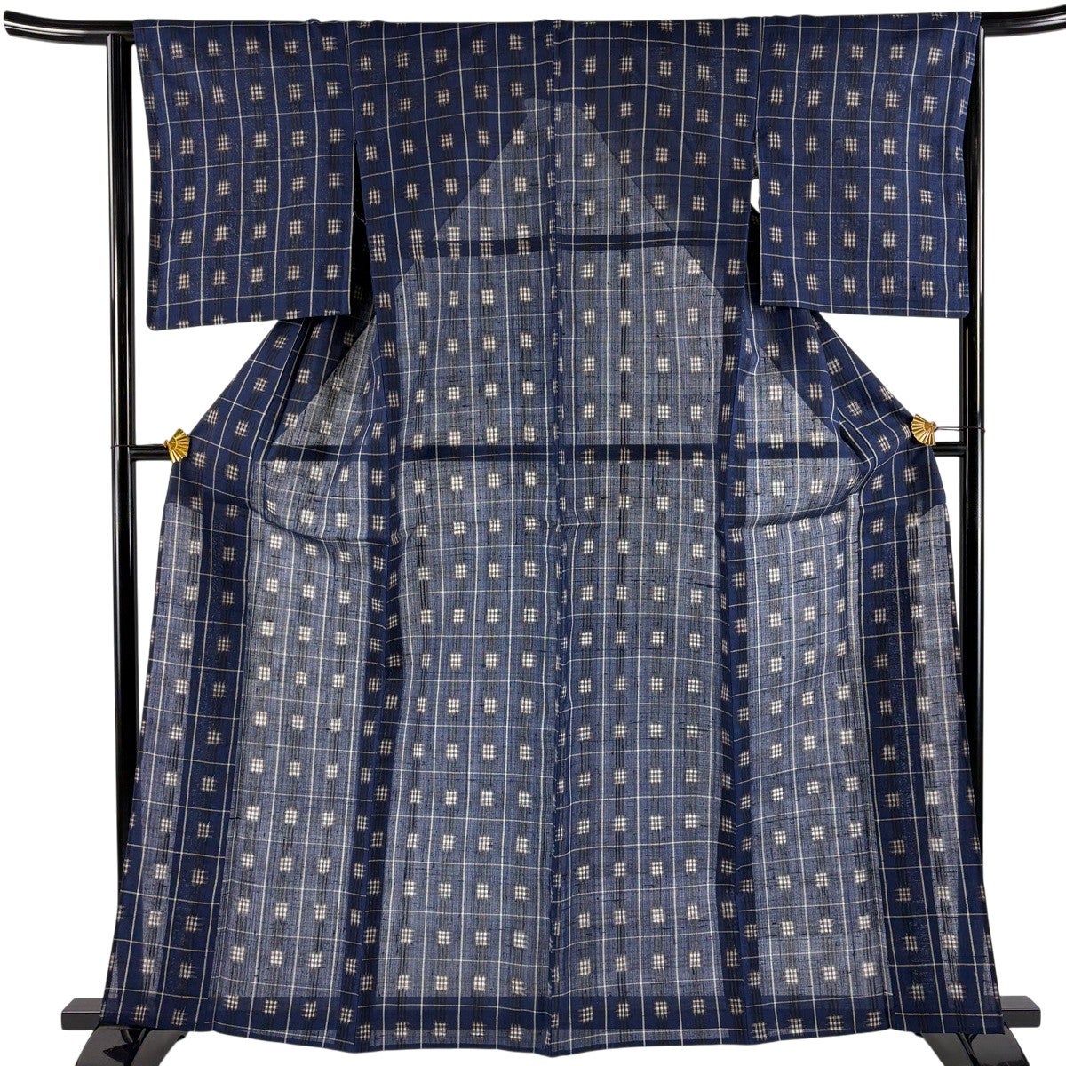 美品】 紬 身丈164cm 裄丈64cm M 薄物 夏紬 琉球本染絣 証紙あり 格子