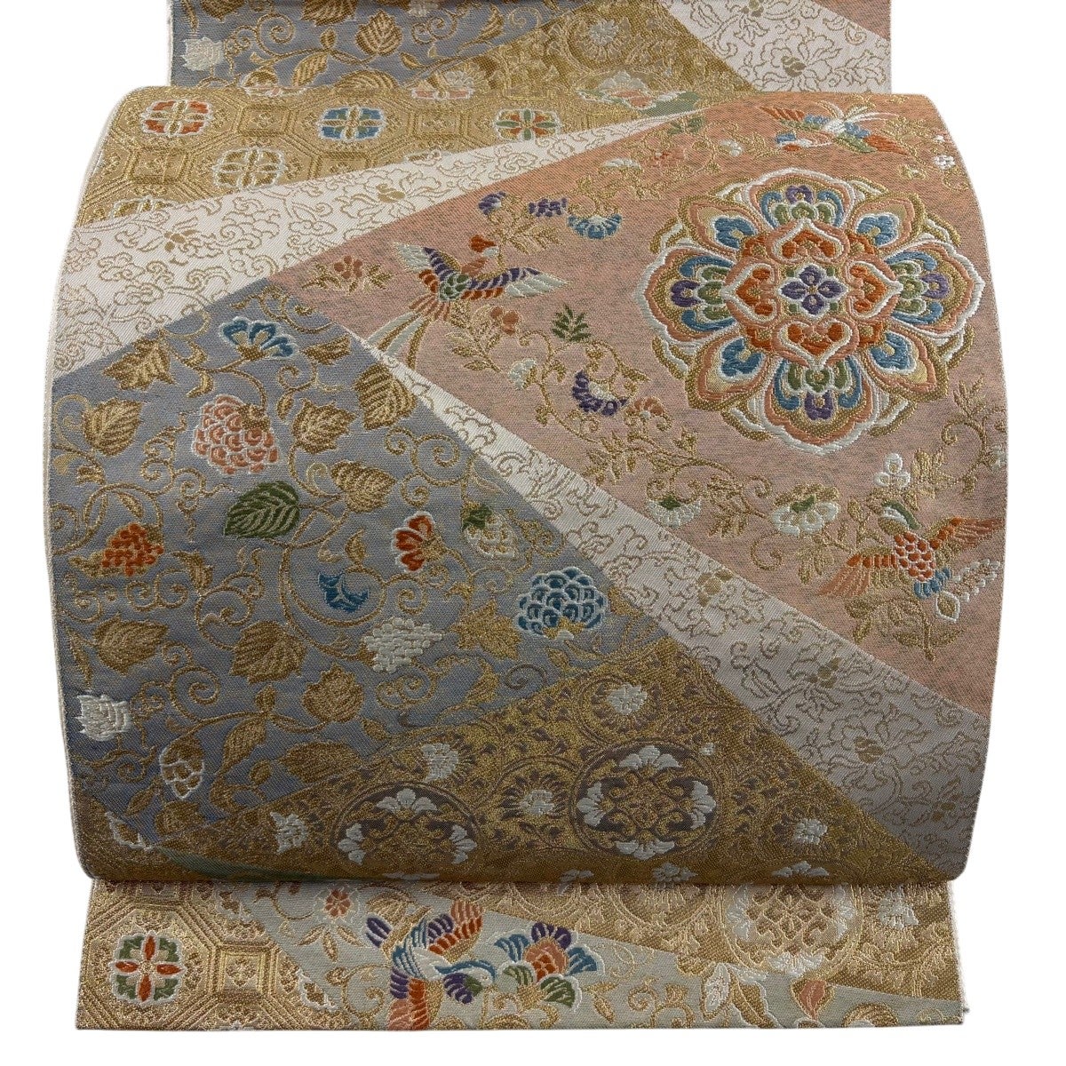 美品】 袋帯 秀品 波鴛鴦文様 桜 唐織 箔 金色 六通 正絹｜中古・古着 