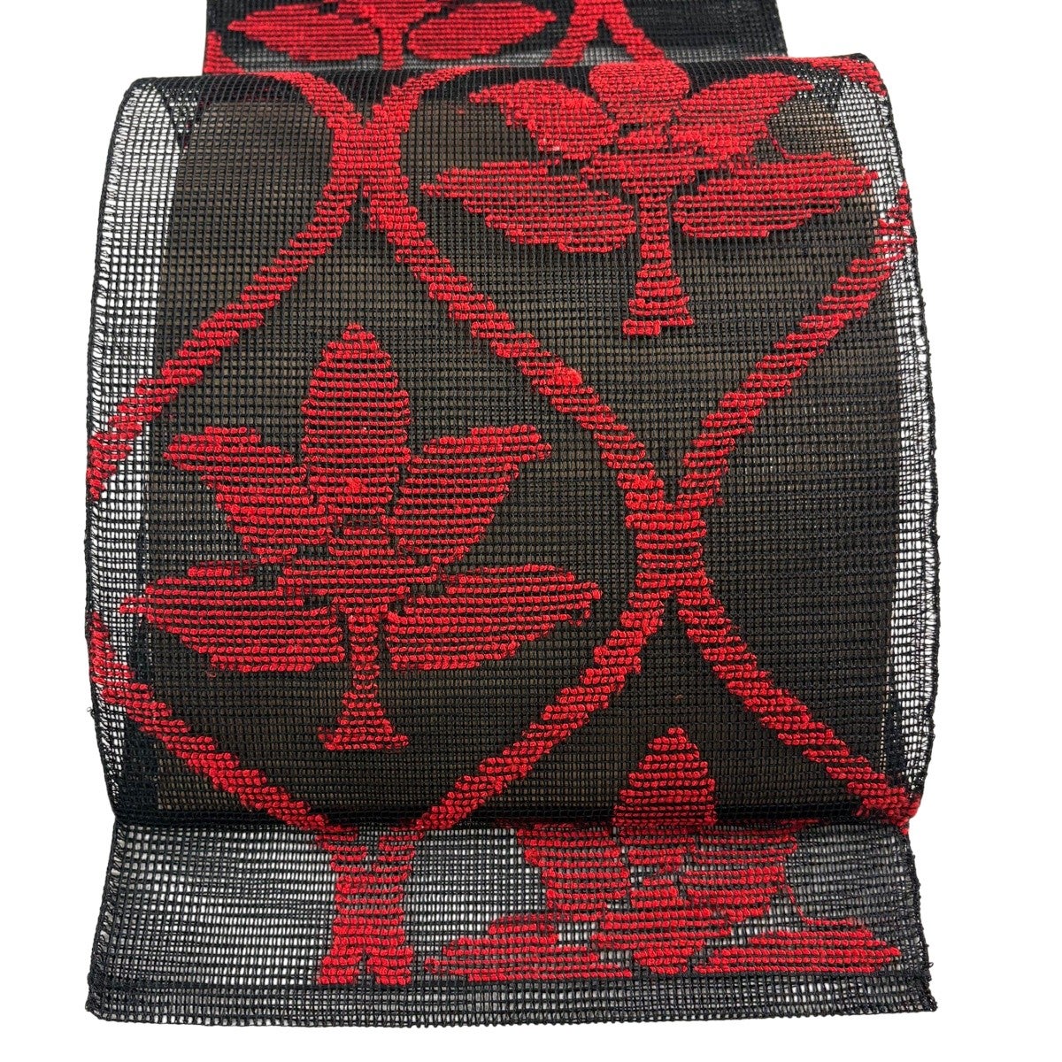 名古屋帯 秀品 夏帯 羅 八寸名古屋帯 幾何学模様 黒 正絹｜中古・古着