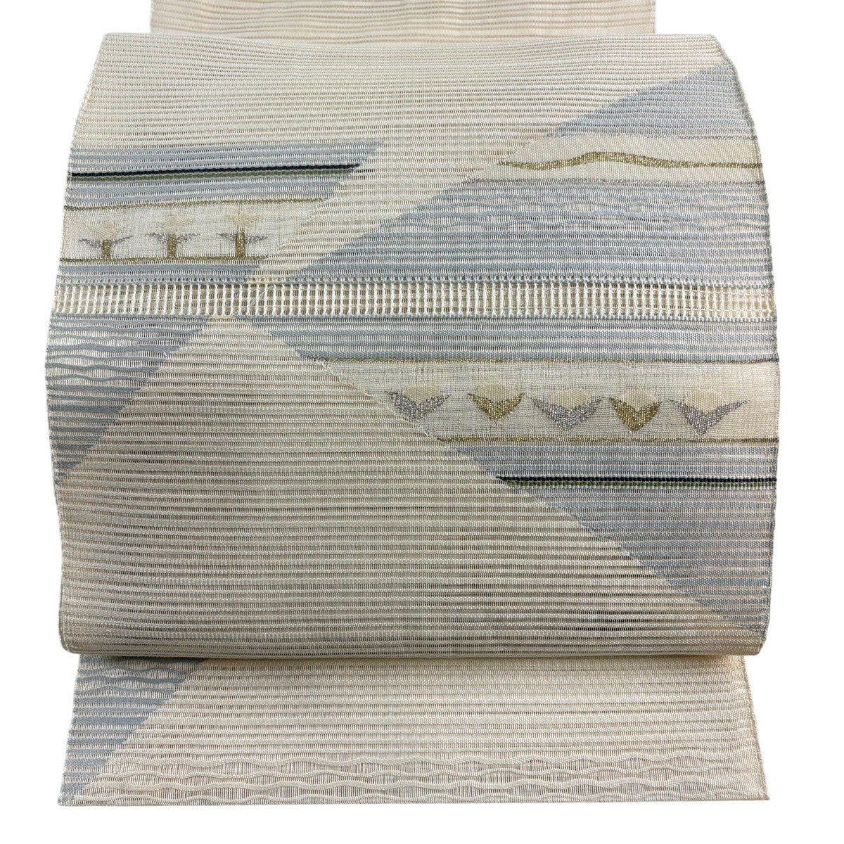 名古屋帯 秀品 夏帯 絽 八寸名古屋帯 草花 金銀糸 クリーム 正絹｜中古 