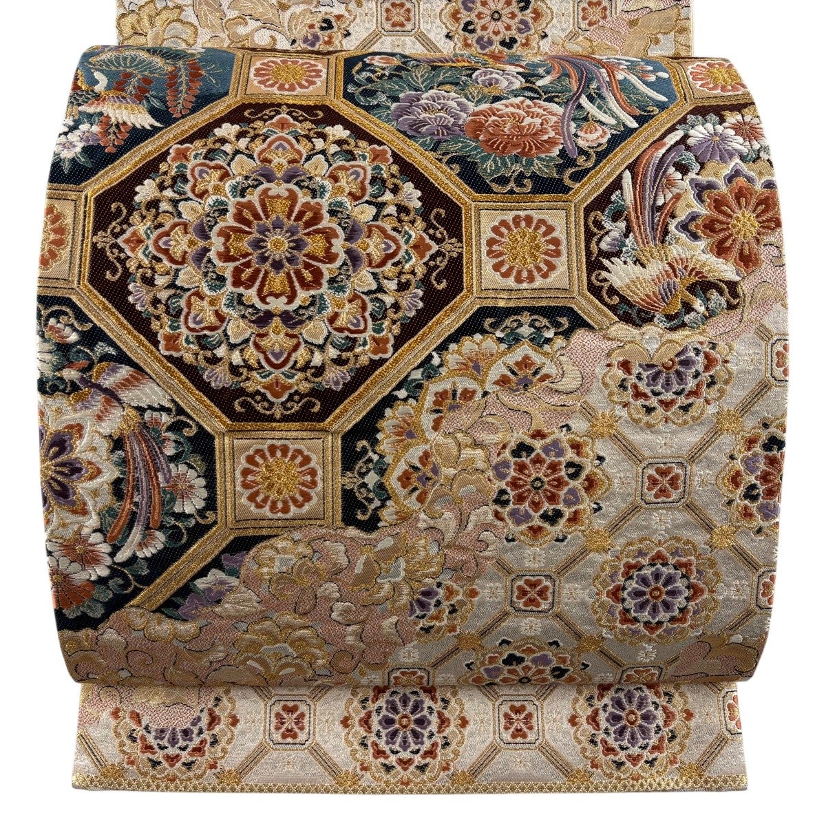 美品】 袋帯 逸品 蜀江文 華文 相良刺繍 金糸 ベージュ 六通 正絹