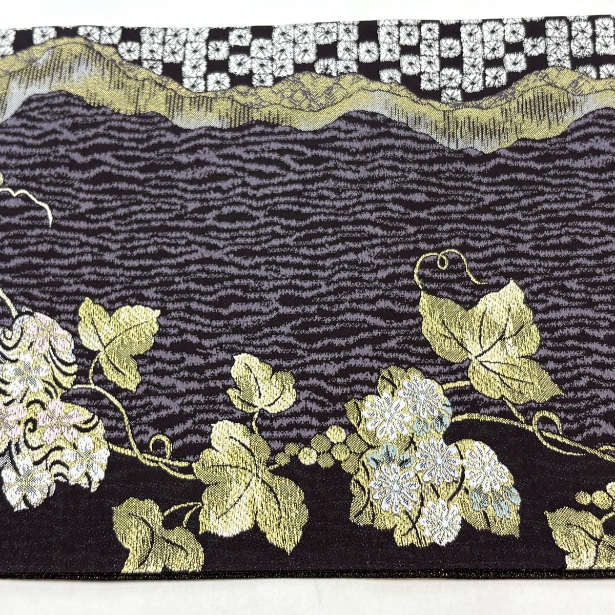 美品】 袋帯 名品 葡萄 流水 金銀糸 濃紫 六通 正絹｜中古・古着