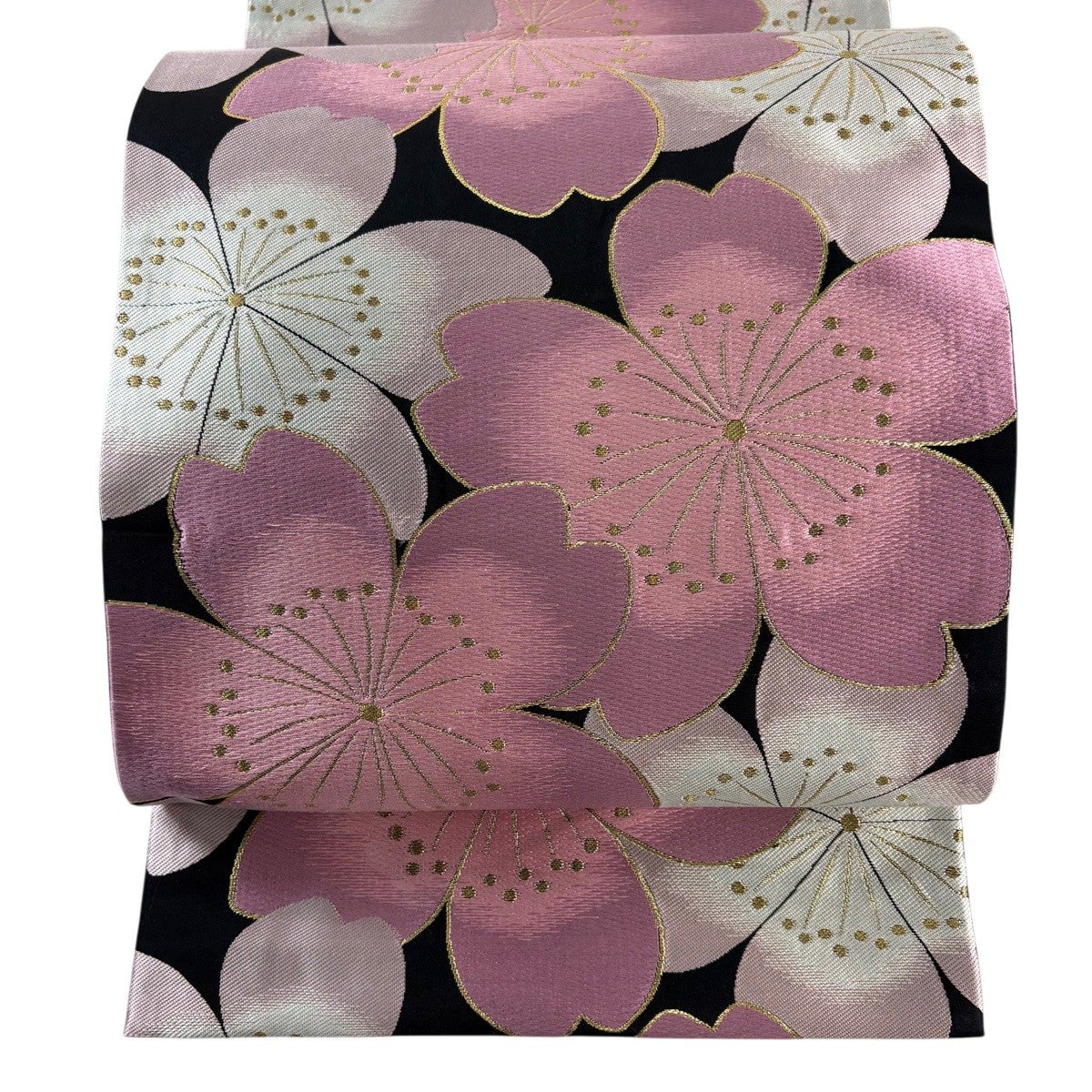 袋帯 名品 桜 金糸 黒 六通 正絹｜中古・古着・リサイクル着物通販