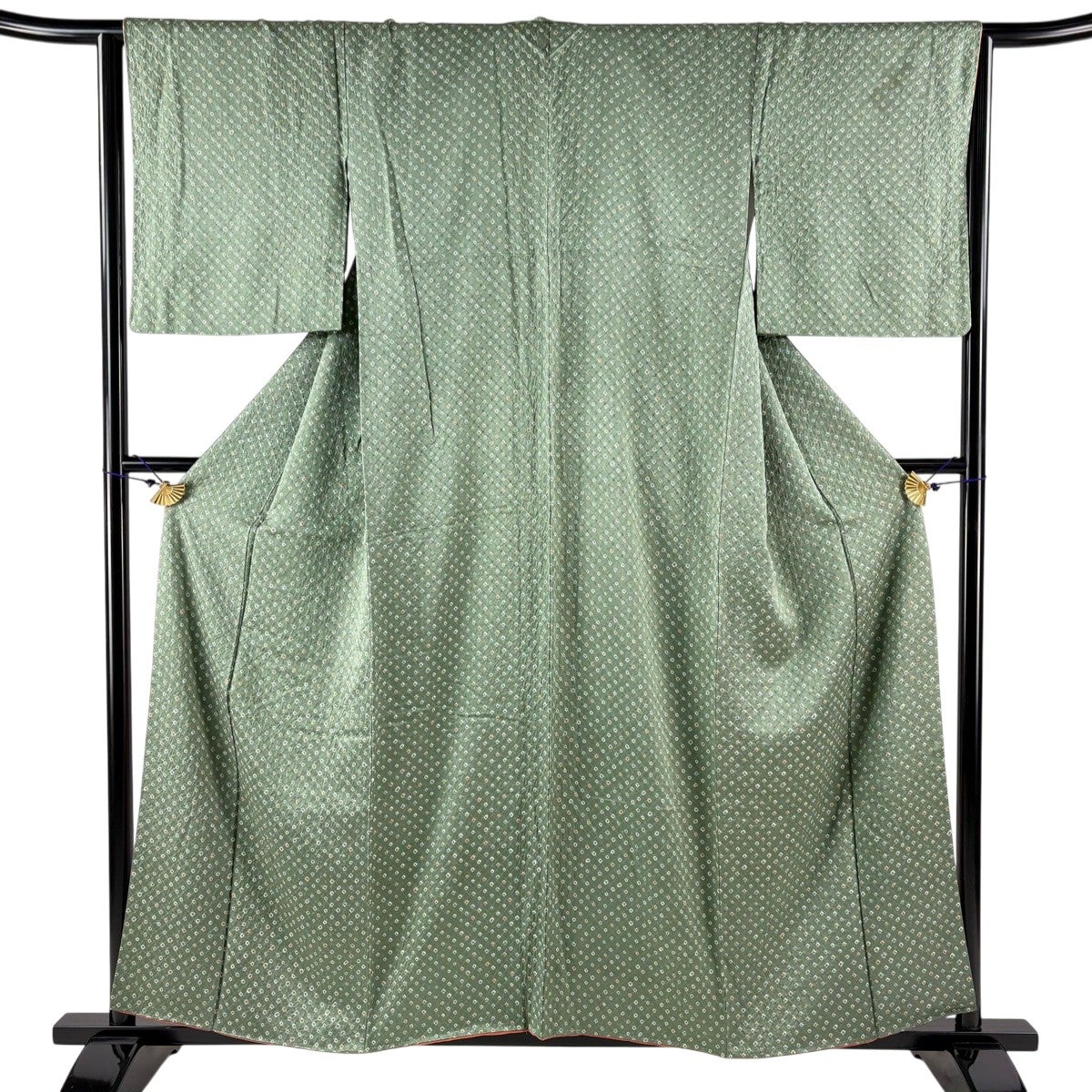 小紋 身丈166.5cm 裄丈66cm M 袷 菊 竹 黒 正絹 優品｜中古・古着
