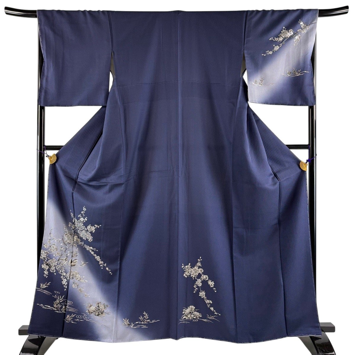 付下げ 身丈157.5cm 裄丈67.5cm L 紗袷 文字 芝 金彩 ぼかし 墨色 正絹