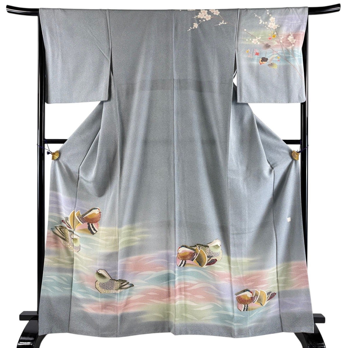 訪問着 名品 翠山工房 落款 辻が花 ぼかし 灰色 袷 身丈163cm 裄丈63cm