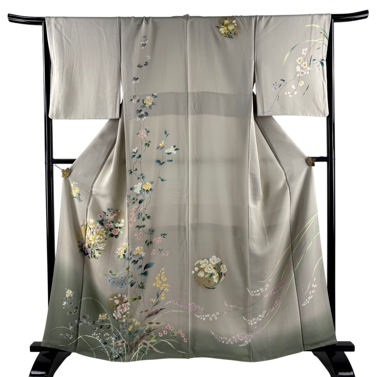 美品】 振袖 身丈163cm 裄丈64.5cm M 袷 桜 花びら 金彩 ぼかし 黒