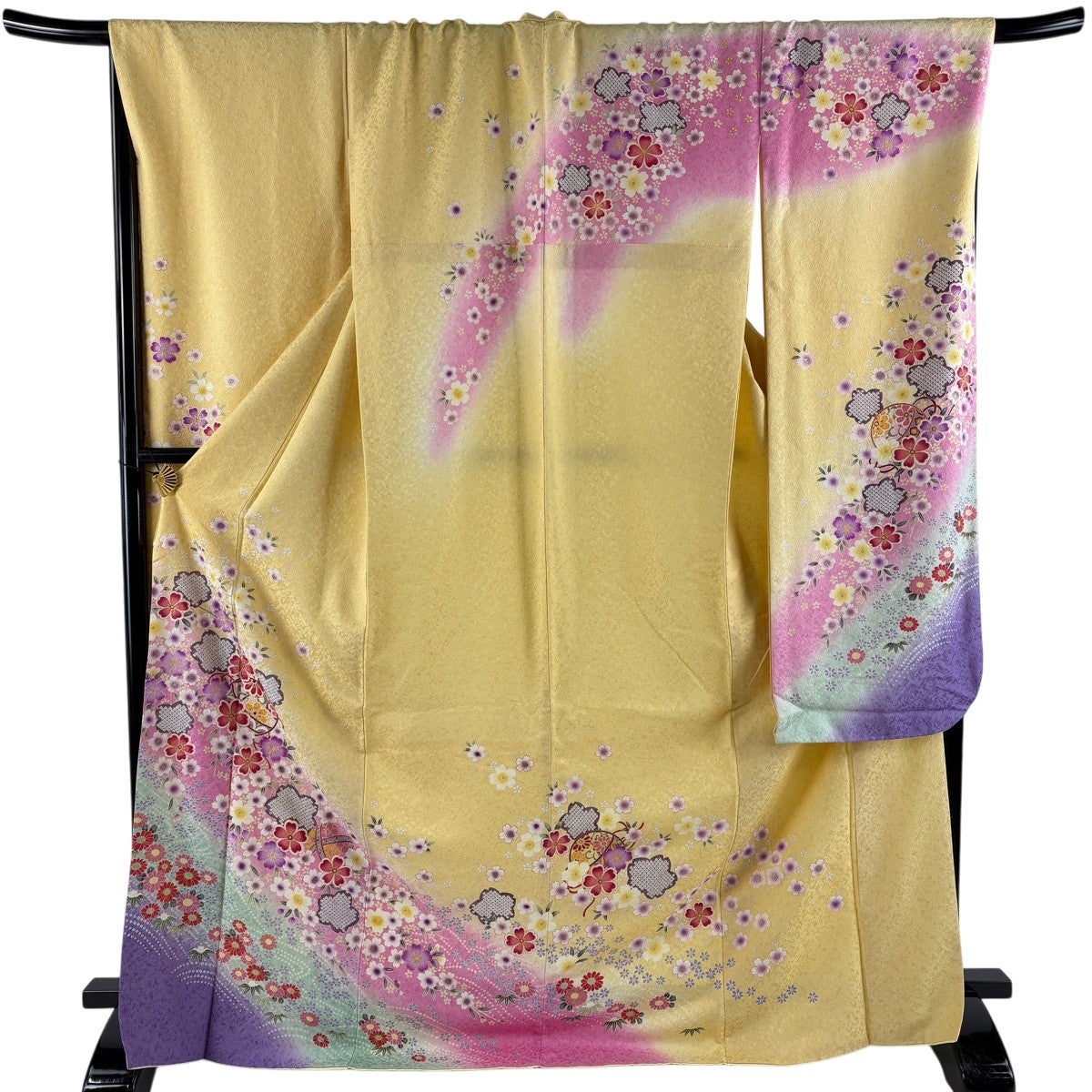 振袖 身丈173.5cm 裄丈72cm L 袷 桜 手鞠 金通し 金彩 黄色 正絹 名品