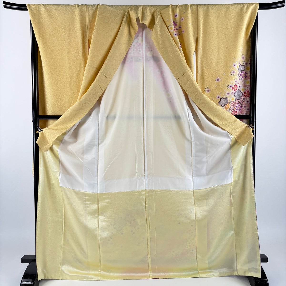 振袖 身丈173.5cm 裄丈72cm L 袷 桜 手鞠 金通し 金彩 黄色 正絹 名品