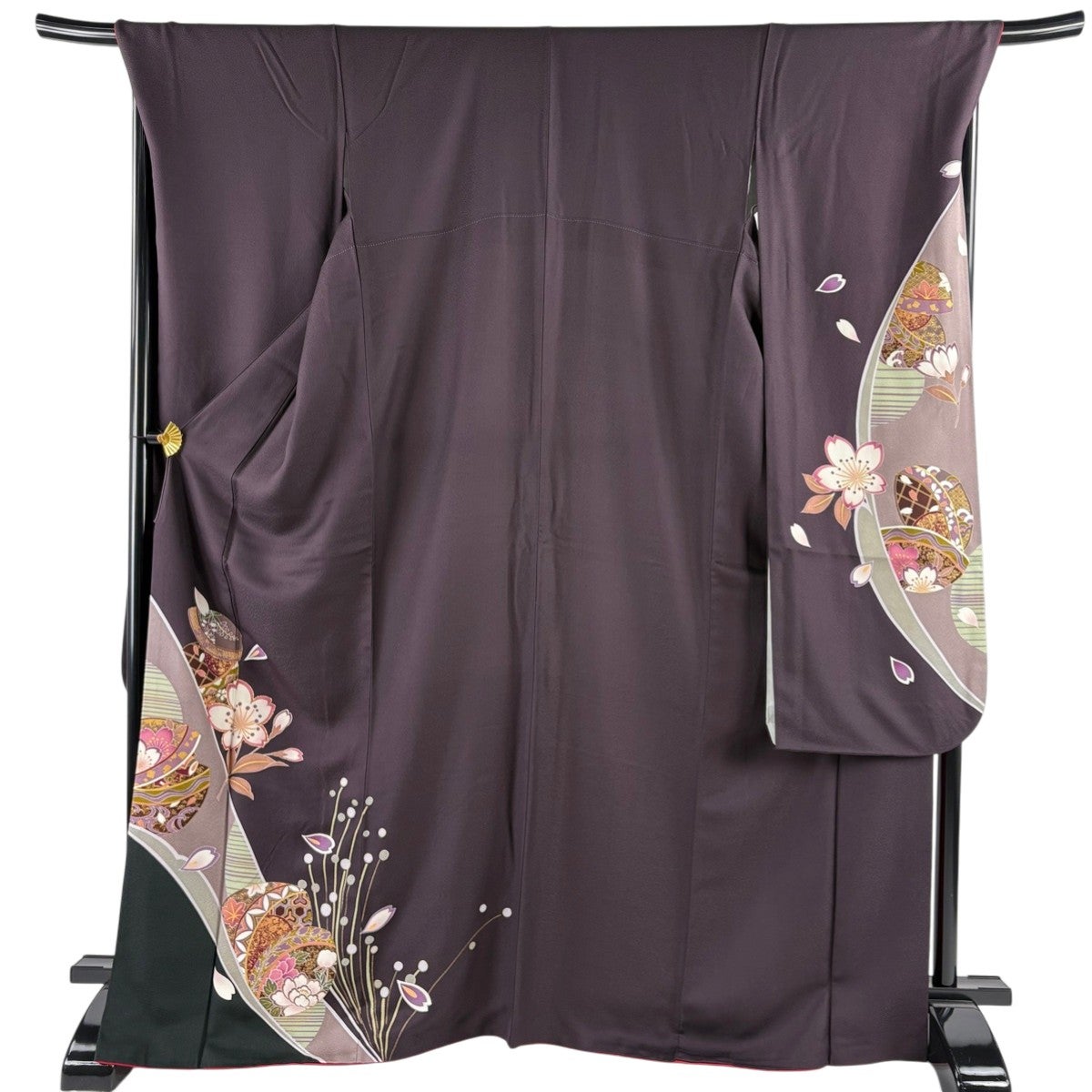 美品】 振袖 身丈170cm 裄丈67cm M 袷 桜 花びら 銀通し 金彩 青紫