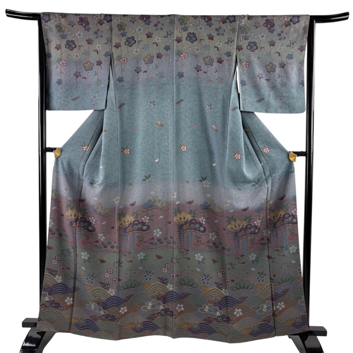 美品】 訪問着 身丈163.5cm 裄丈64cm M 袷 落款あり 桜の花びら 幾何学 美品】 訪問着 身丈163.5cm 裄丈64cm M 袷 落款あり 桜の花びら 幾何学