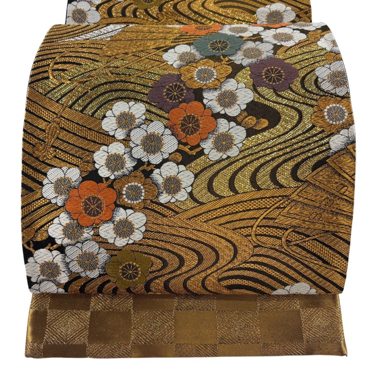 美品】 袋帯 逸品 華文 色紙 相良刺繍 箔 灰色 六通 正絹｜中古・古着