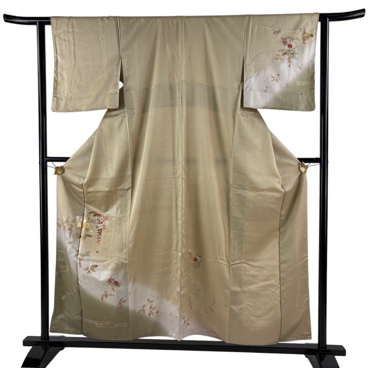 美品】 訪問着 身丈159cm 裄丈62cm S 袷 扇面 秋草 金銀彩 ぼかし 山吹