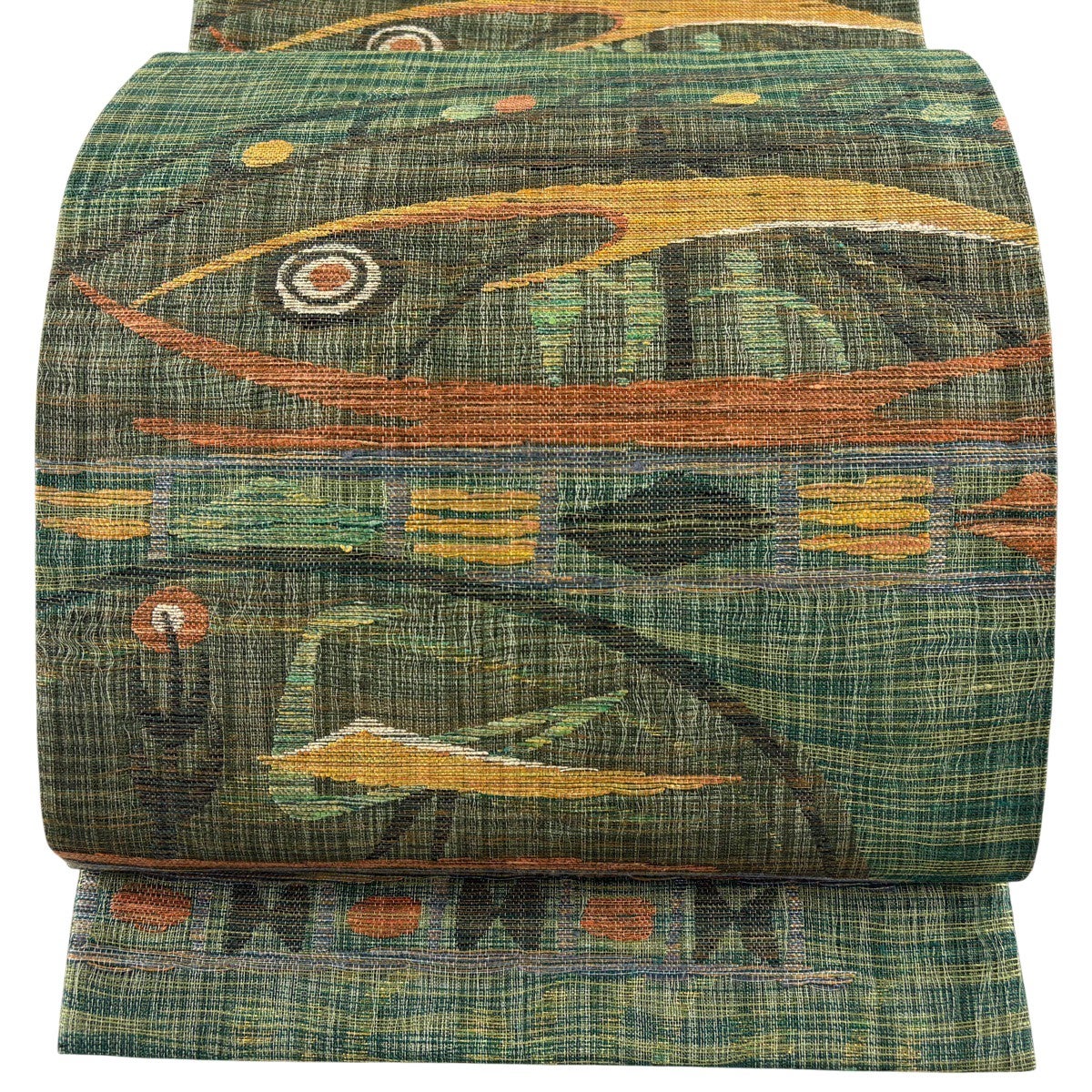 美品】 袋帯 秀品 霞 幾何学模様 金銀糸 墨色 六通 正絹｜中古・古着