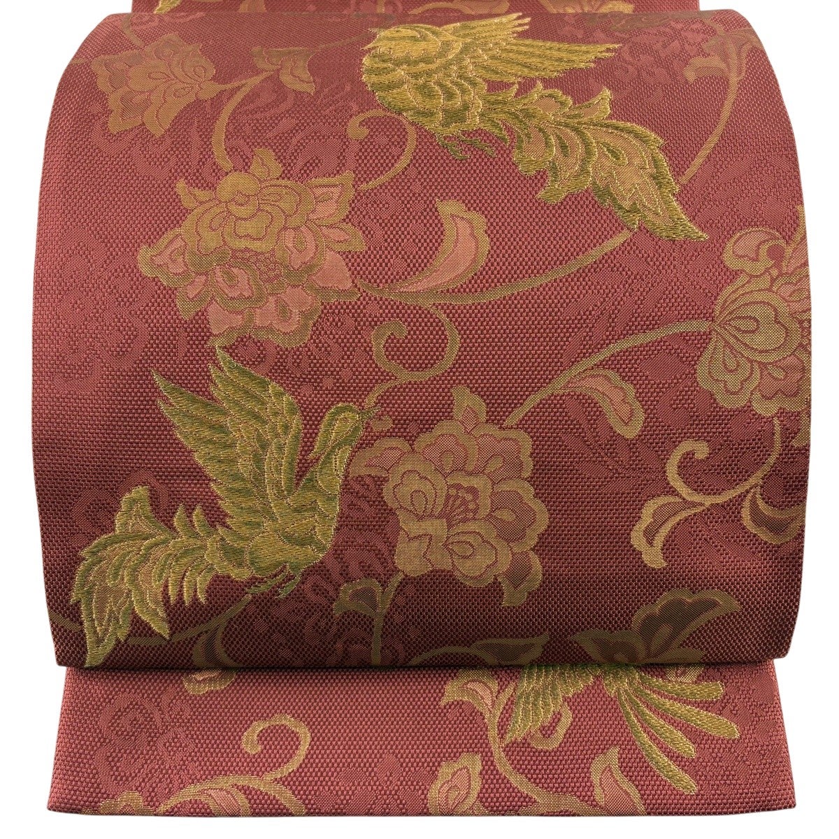 袋帯 秀品 花鳥 孔雀 金銀糸 箔 クリーム 六通 正絹｜中古・古着