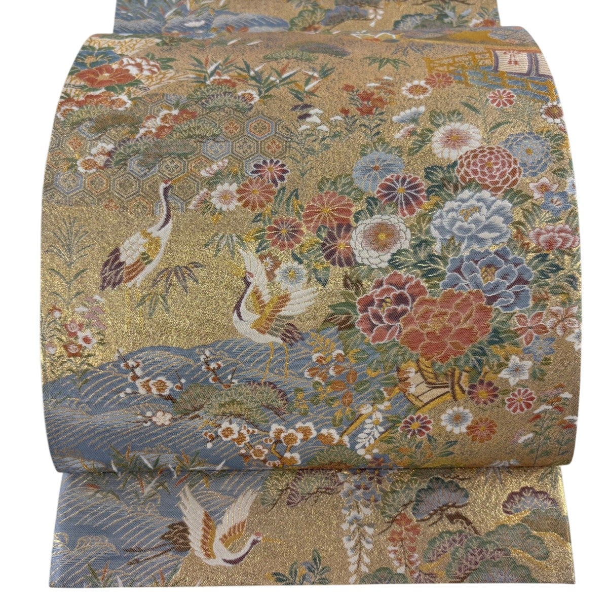 美品】 袋帯 秀品 富嶽三十六景 葛飾北斎名画集 箔 金色 全通 正絹