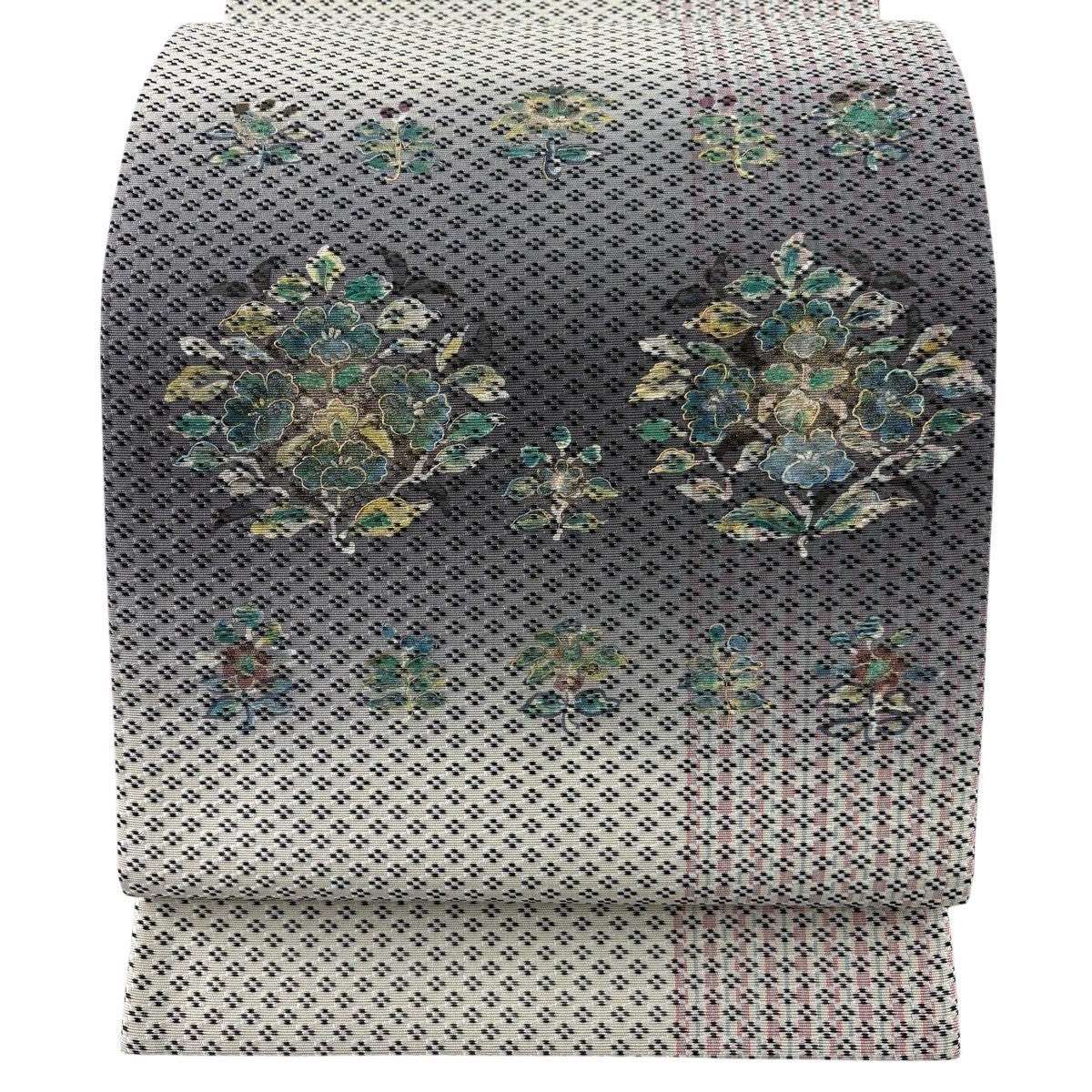 美品】 袋帯 名品 草花 金彩 灰白 お太鼓柄 正絹｜中古・古着