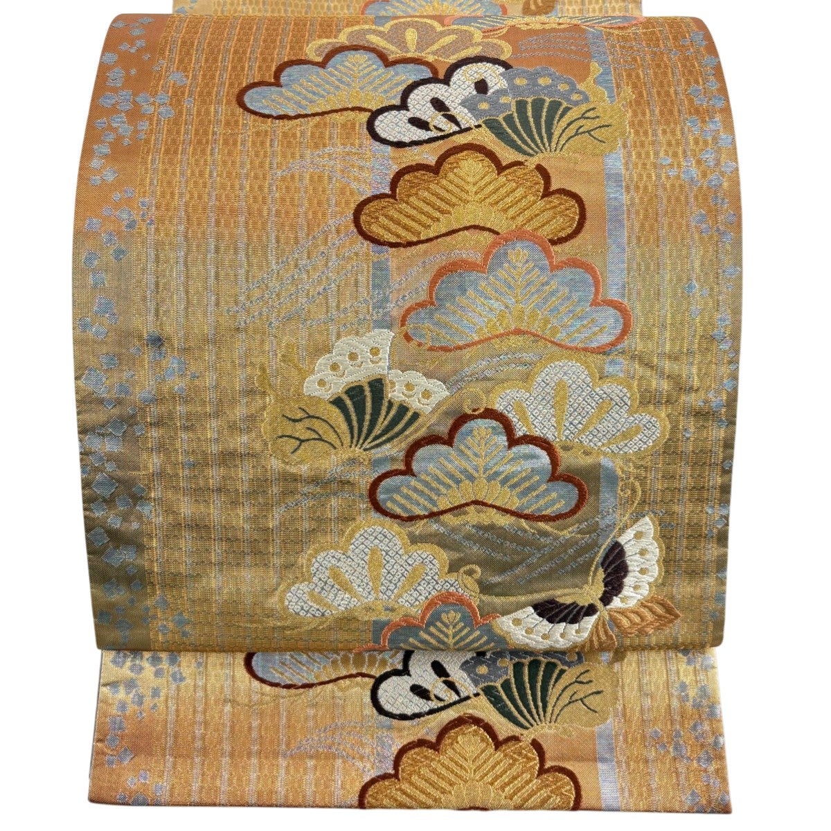 30%OFF 袋帯 秀品 鈴乃屋 蝶 菊 唐織 箔 金色 六通 正絹 K30｜中古