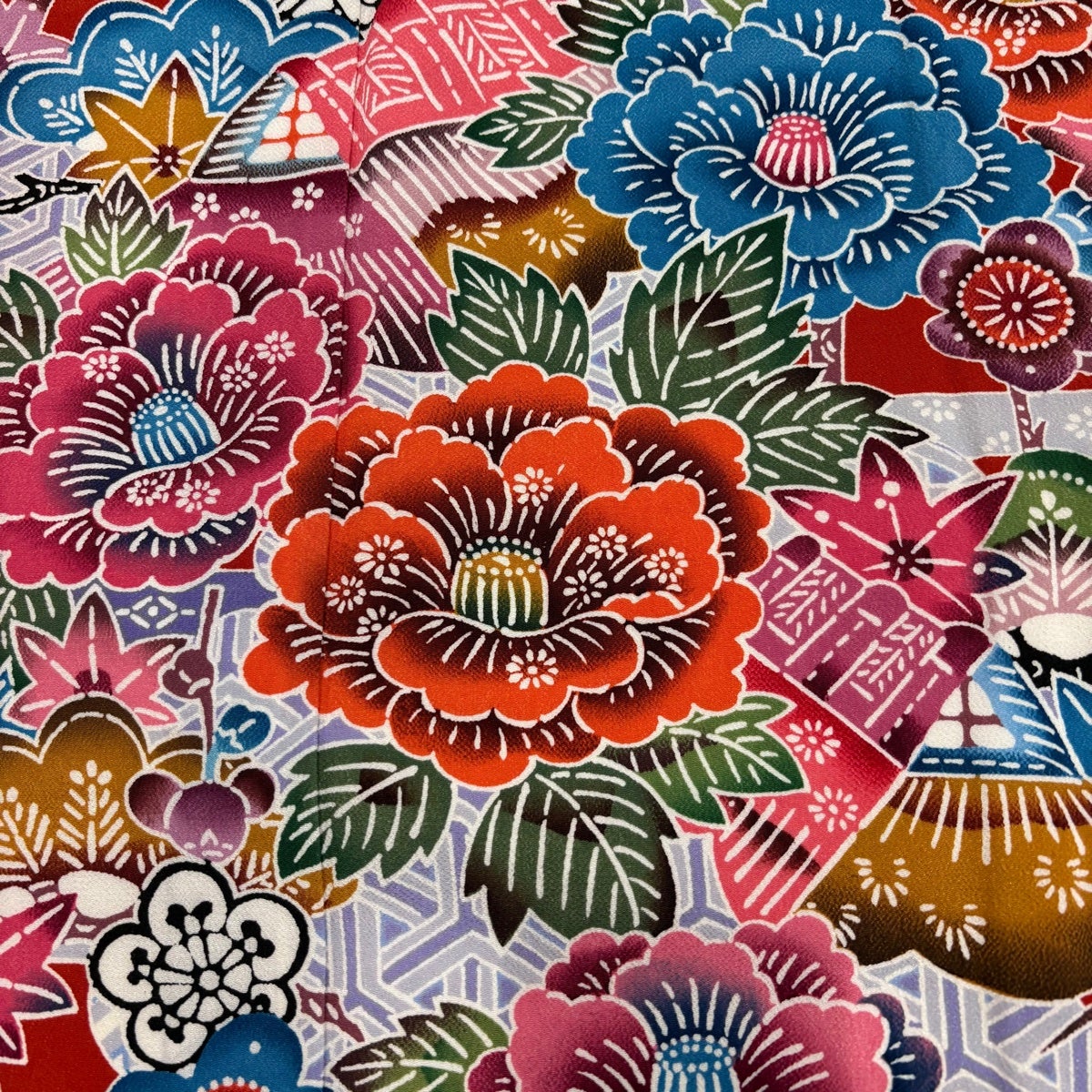 振袖 身丈160cm 裄丈63cm S 袷 家屋 松竹梅 朱色 正絹 名品｜中古