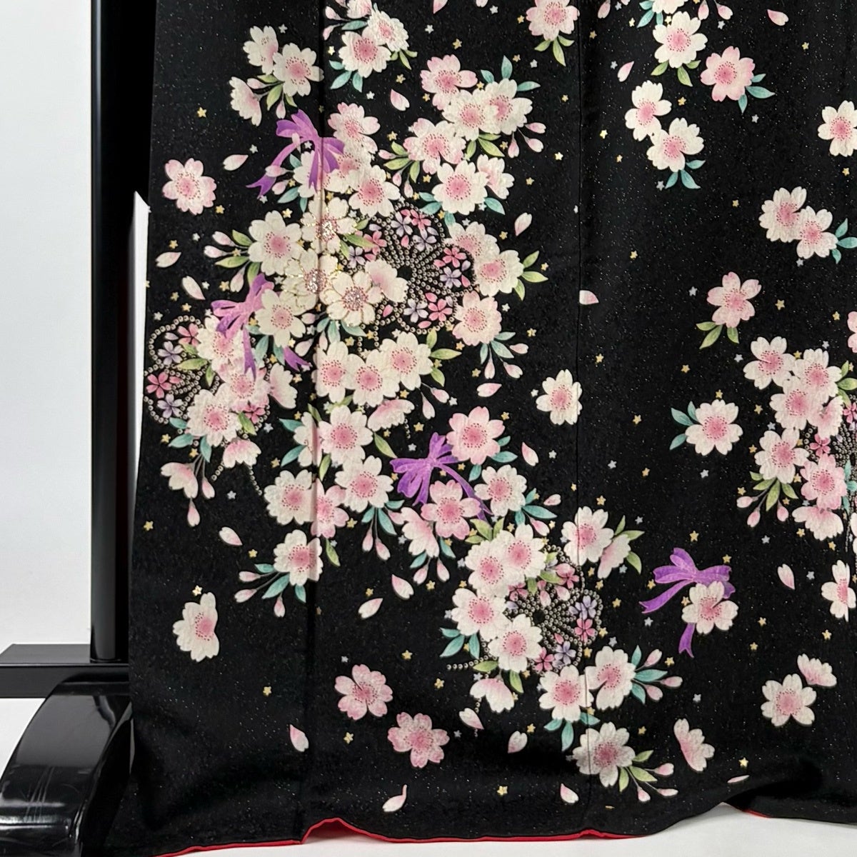 美品】 振袖 身丈176cm 裄丈69.5cm L 袷 山本寛斎 落款あり 桜 リボン
