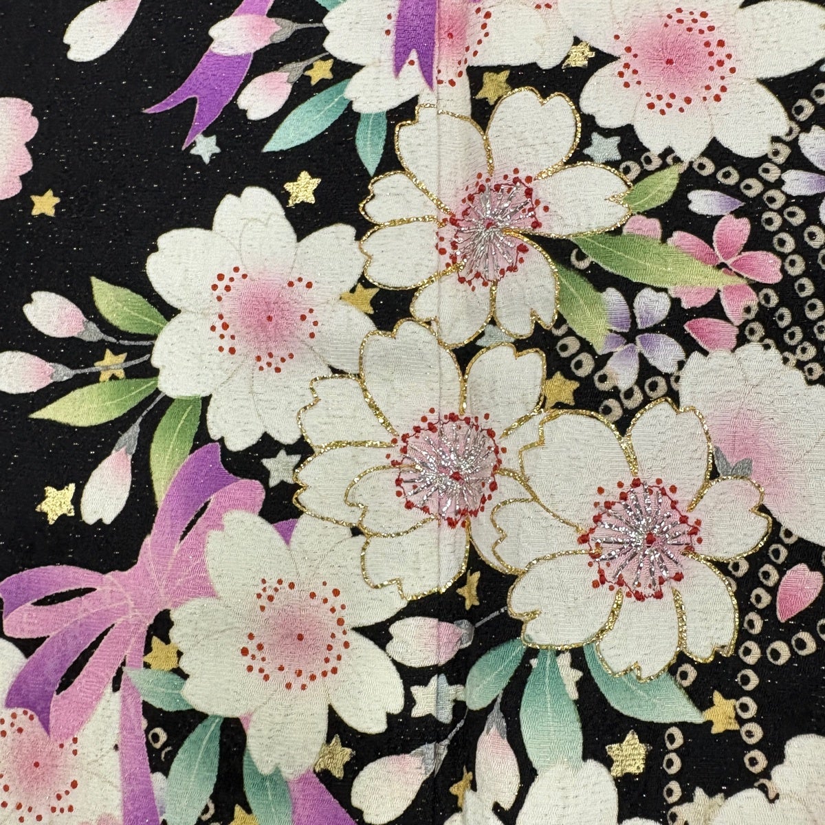 美品】 振袖 身丈176cm 裄丈69.5cm L 袷 山本寛斎 落款あり 桜 リボン