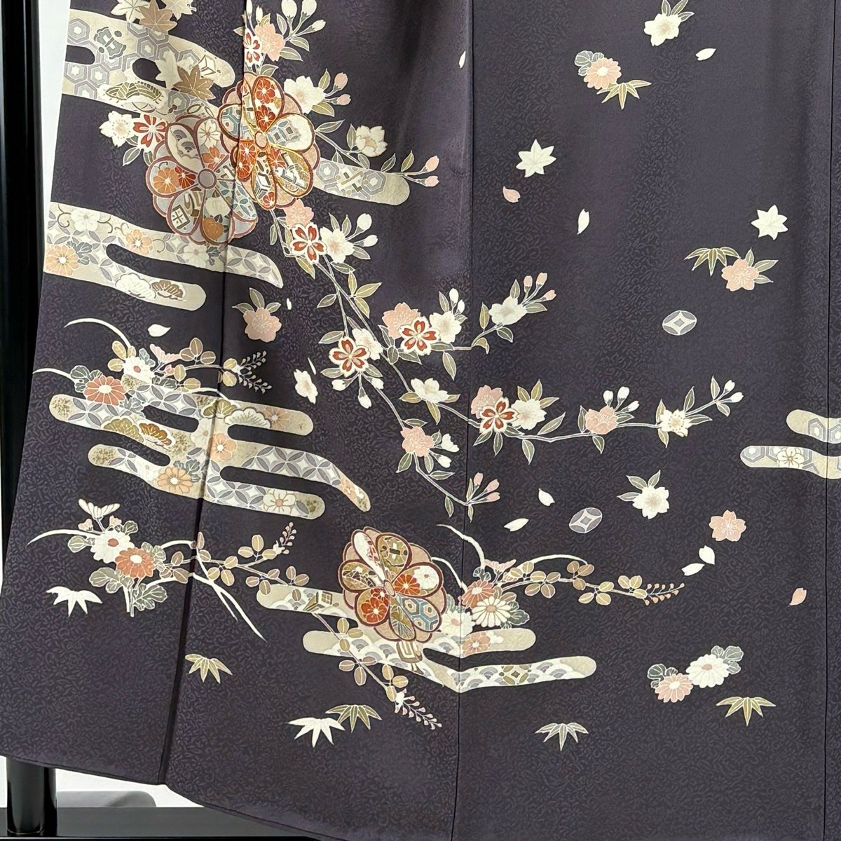 訪問着 身丈156cm 裄丈64cm M 袷 落款あり 菊 桜 金糸 金彩 灰紫 正絹