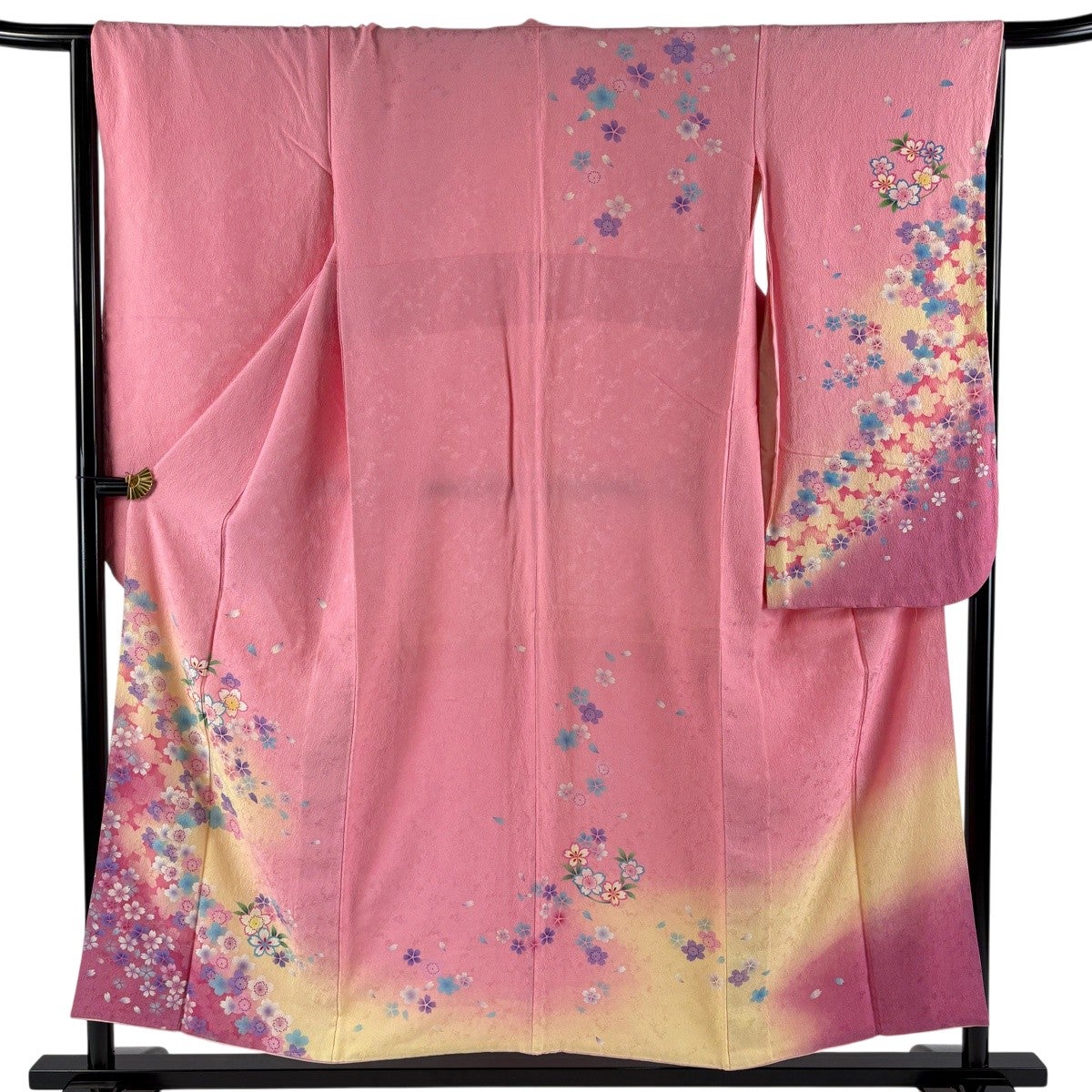 振袖 身丈152.5cm 裄丈65cm M 袷 花丸文 桜 染め分け ぼかし ピンク