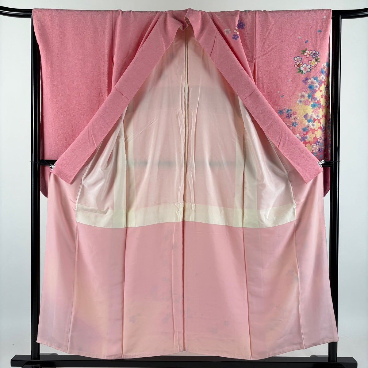 振袖 身丈152.5cm 裄丈65cm M 袷 花丸文 桜 染め分け ぼかし ピンク