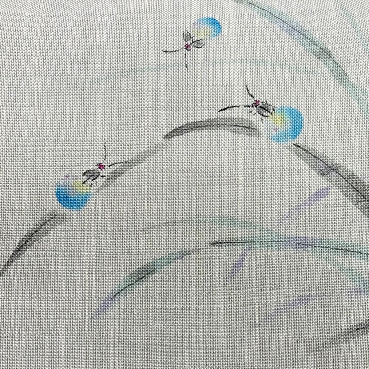 美品】 名古屋帯 名品 八寸名古屋帯 松葉仕立て 夏帯 蛍 葉柄 灰色