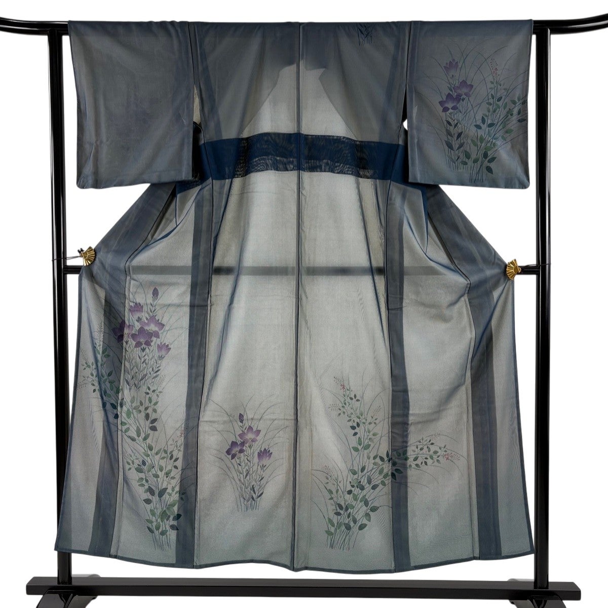 美品】 付下げ 身丈164cm 裄丈65.5cm M 紗絽袷 朝顔 山並み 銀彩 墨色