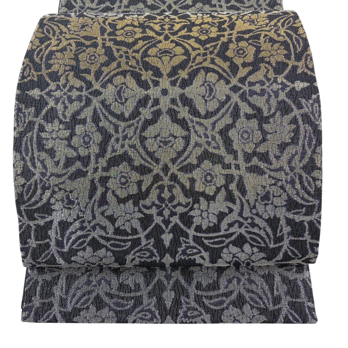 美品】 袋帯 名品 草花 金銀糸 青灰色 六通 正絹｜中古・古着