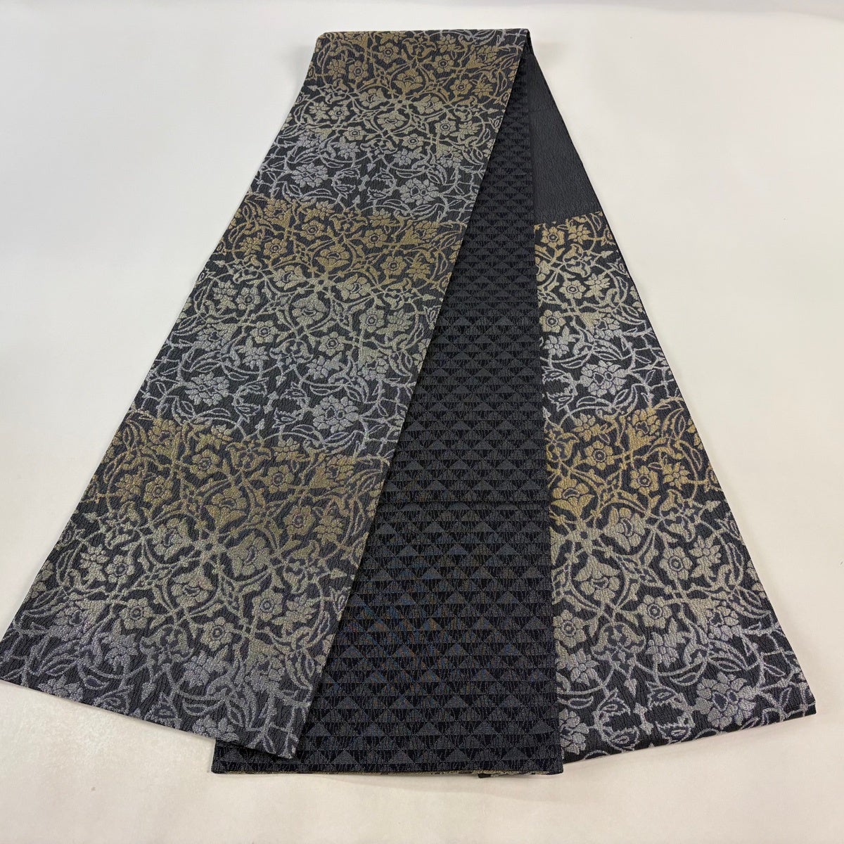 美品】 袋帯 名品 草花 金銀糸 青灰色 六通 正絹｜中古・古着