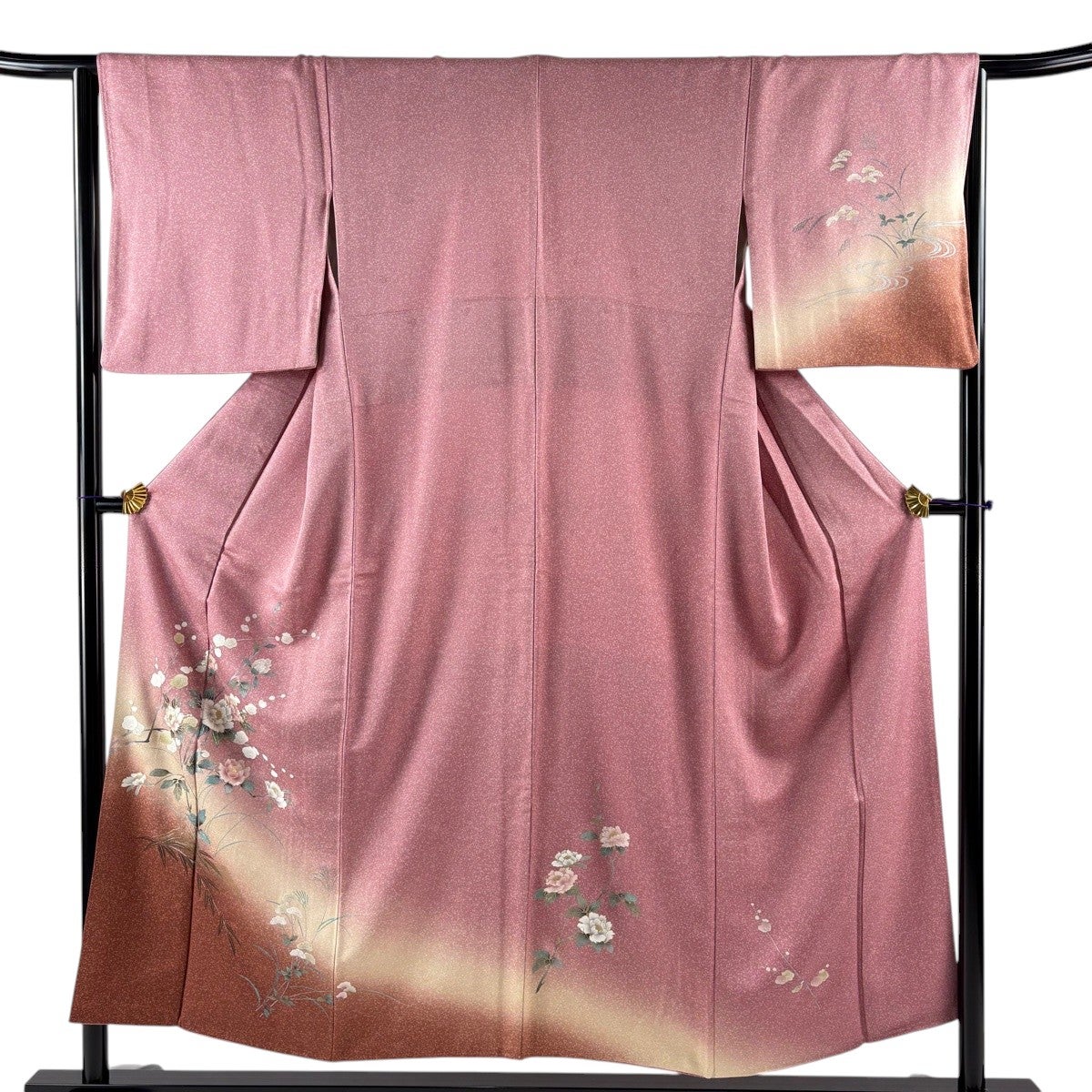 付下げ 身丈152cm 裄丈64cm M 袷 牡丹 枝梅 金銀彩 ぼかし ピンク 正絹