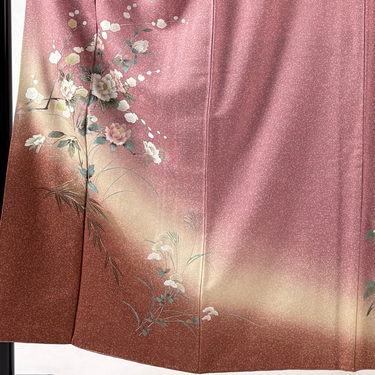 付下げ 身丈152cm 裄丈64cm M 袷 牡丹 枝梅 金銀彩 ぼかし ピンク 正絹