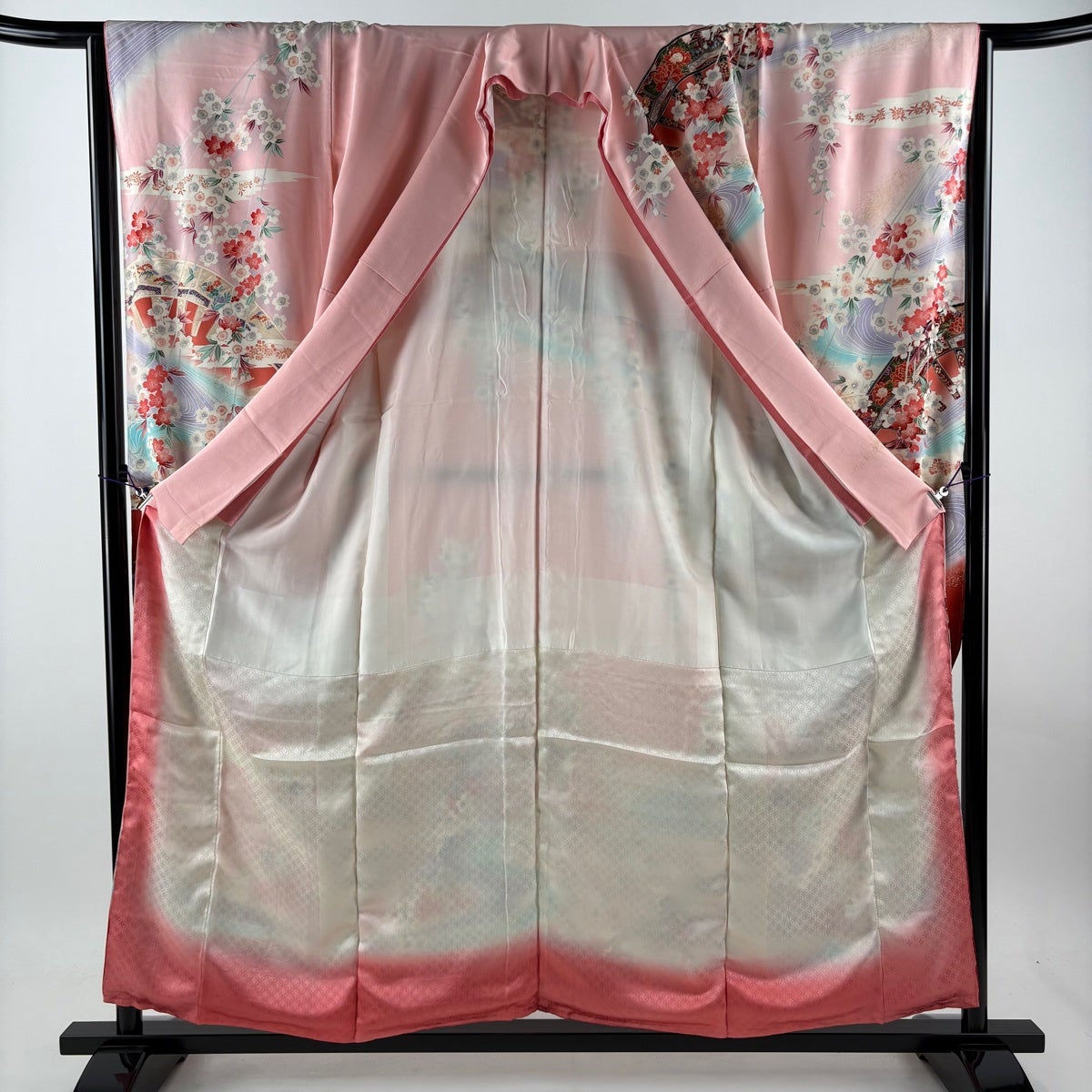 美品】 振袖 身丈157cm 裄丈64cm M 袷 鈴乃屋 枝垂れ桜 片輪車 金糸