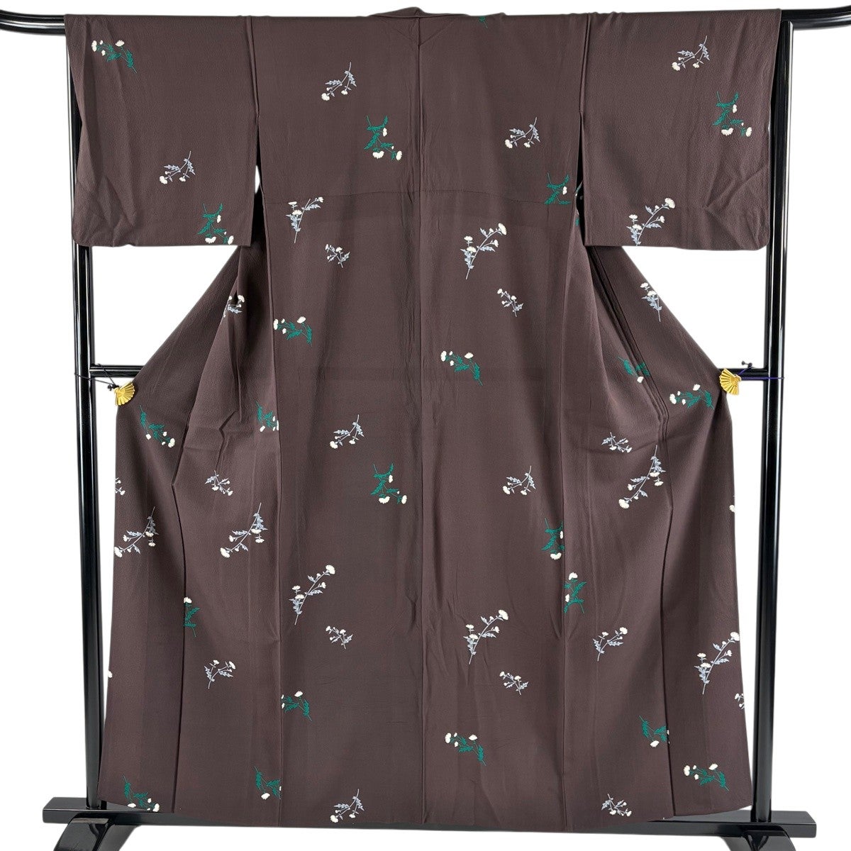 美品】 小紋 身丈157.5cm 裄丈64cm M 単衣 若松 ぼかし 焦茶色 美品】 小紋 身丈157.5cm 裄丈64cm M 単衣 若松 ぼかし 焦茶色