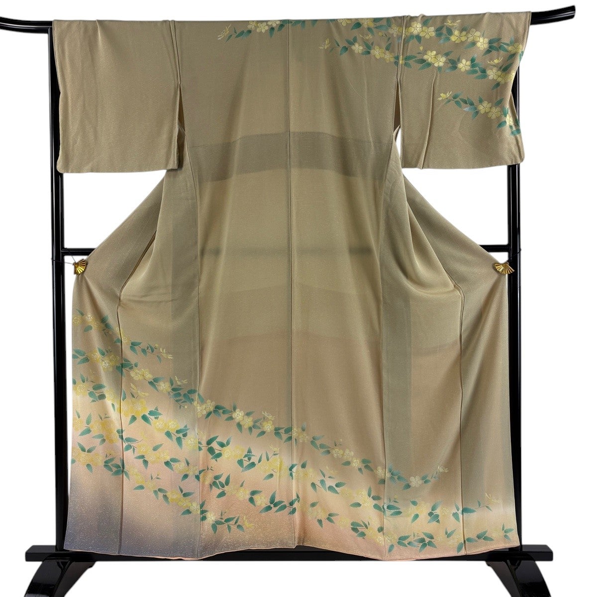 美品】 訪問着 身丈157cm 裄丈69.5cm L 袷 草花 染め分け ぼかし 抹茶
