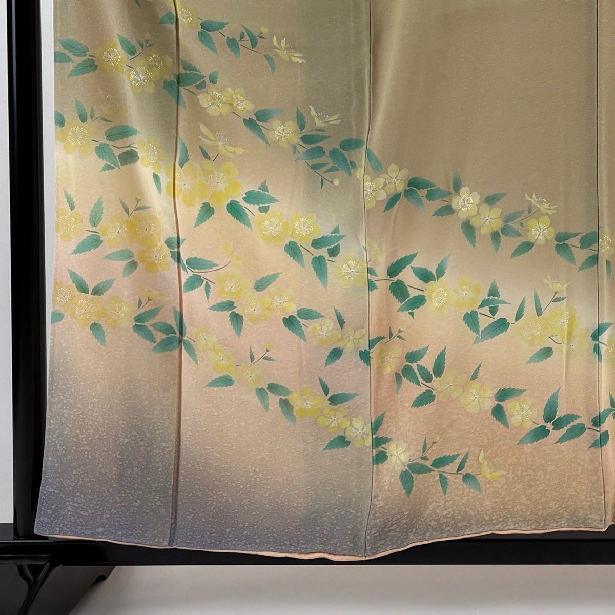 美品】 訪問着 身丈157cm 裄丈69.5cm L 袷 草花 染め分け ぼかし 抹茶