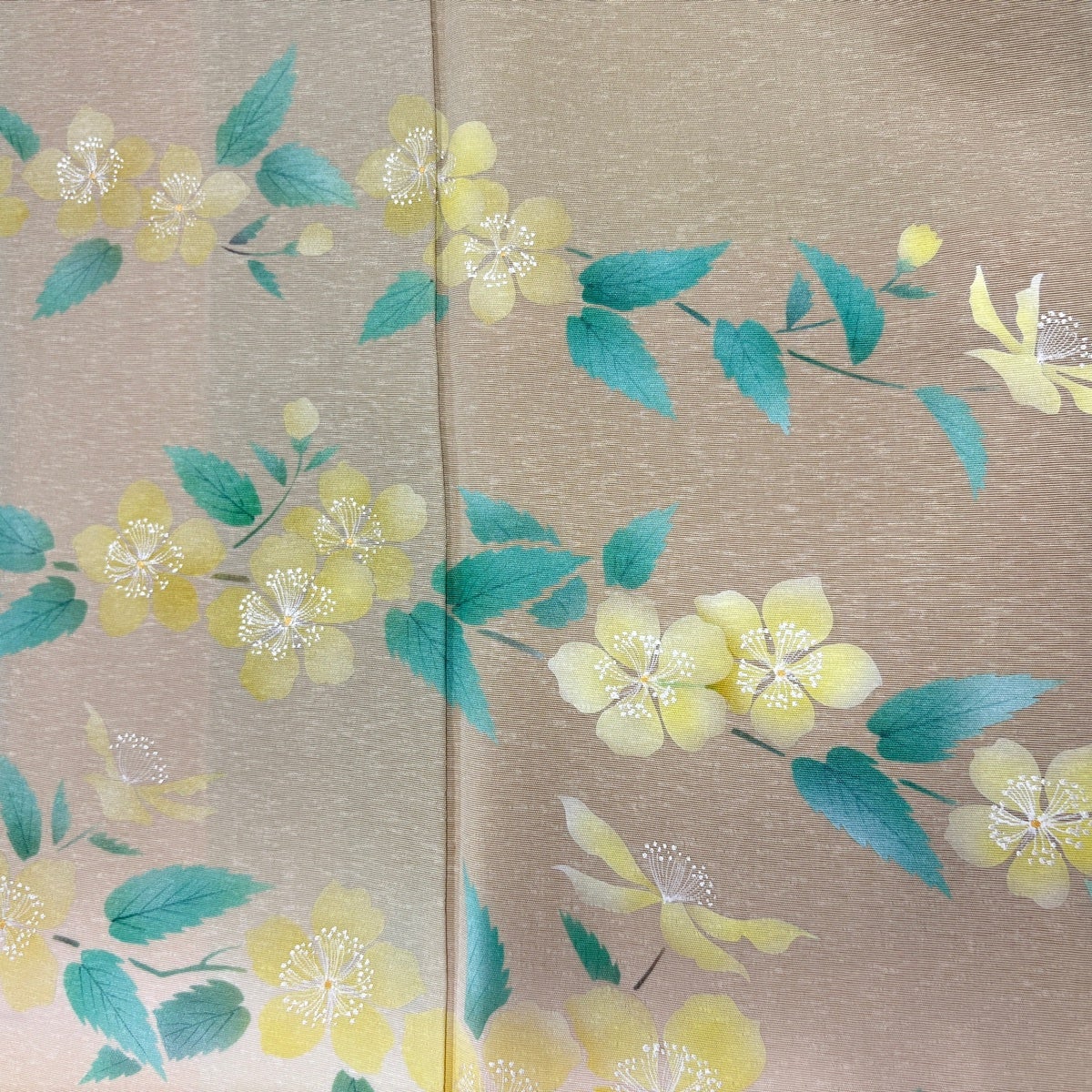 美品】 訪問着 身丈157cm 裄丈69.5cm L 袷 草花 染め分け ぼかし 抹茶
