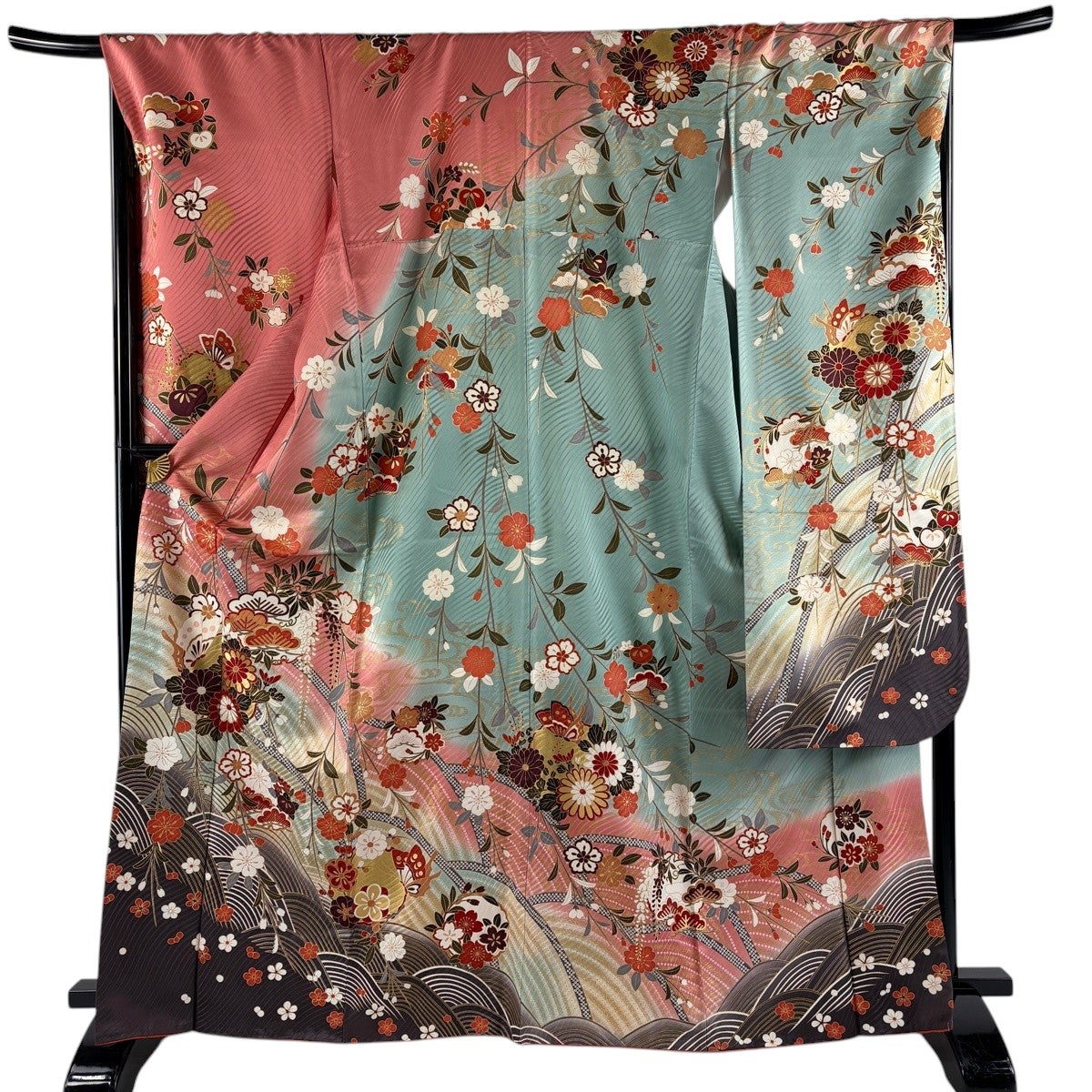 美品】 振袖 身丈163cm 裄丈67.5cm L 袷 辻が花 雪輪 金彩 染め分け 赤