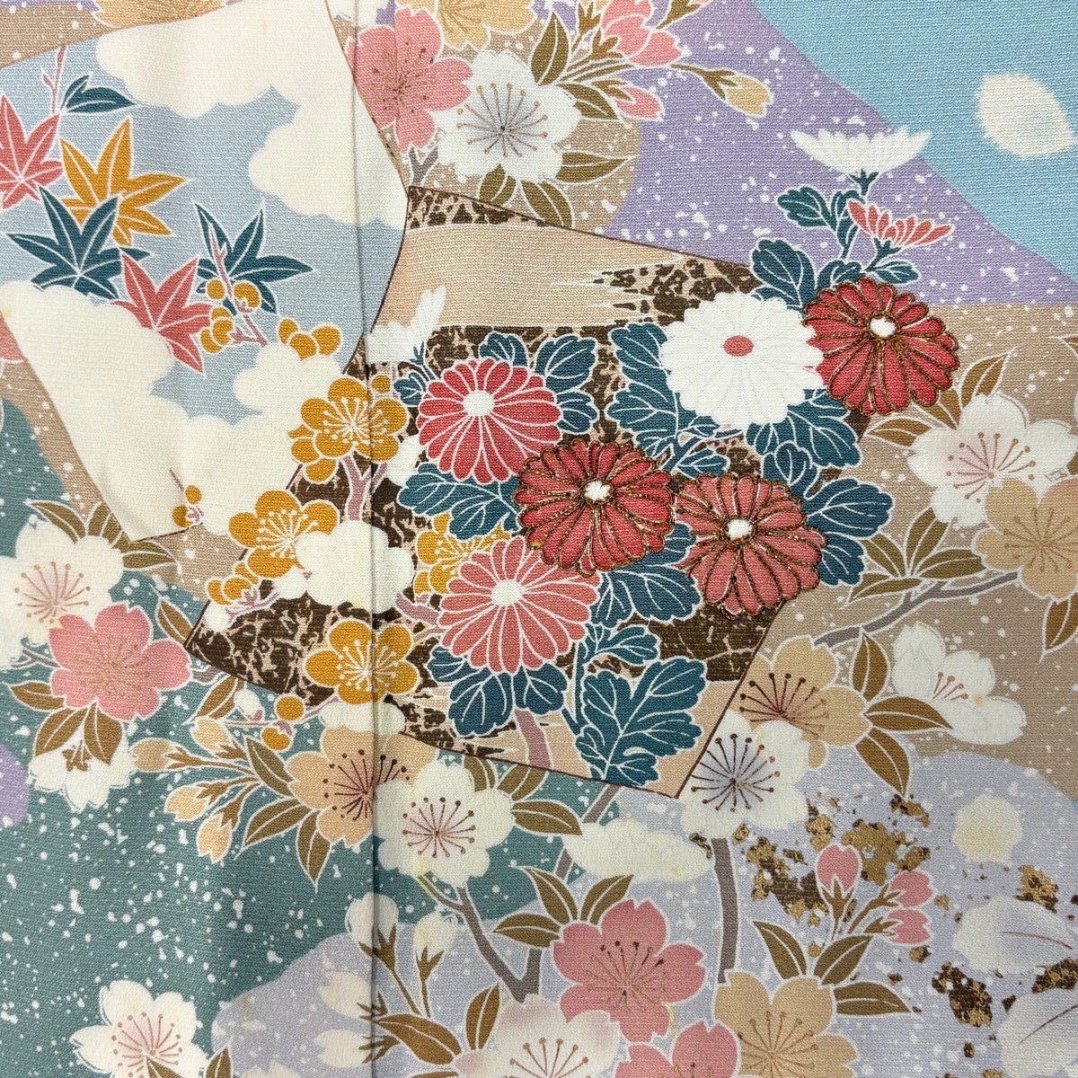 訪問着 身丈155cm 裄丈62.5cm S 袷 桜 枝梅 金糸 金彩 水色 正絹 秀品
