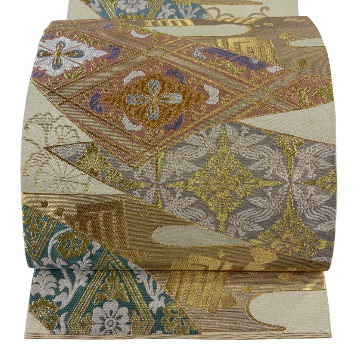 美品】 袋帯 名品 川島織物 落款あり 関西仕立て 花菱 鳥襷 金銀糸 箔
