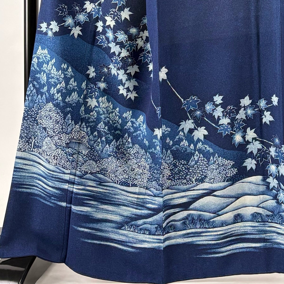 美品】 訪問着 身丈163.5cm 裄丈70cm L 袷 天然藍染 落款あり 水辺の