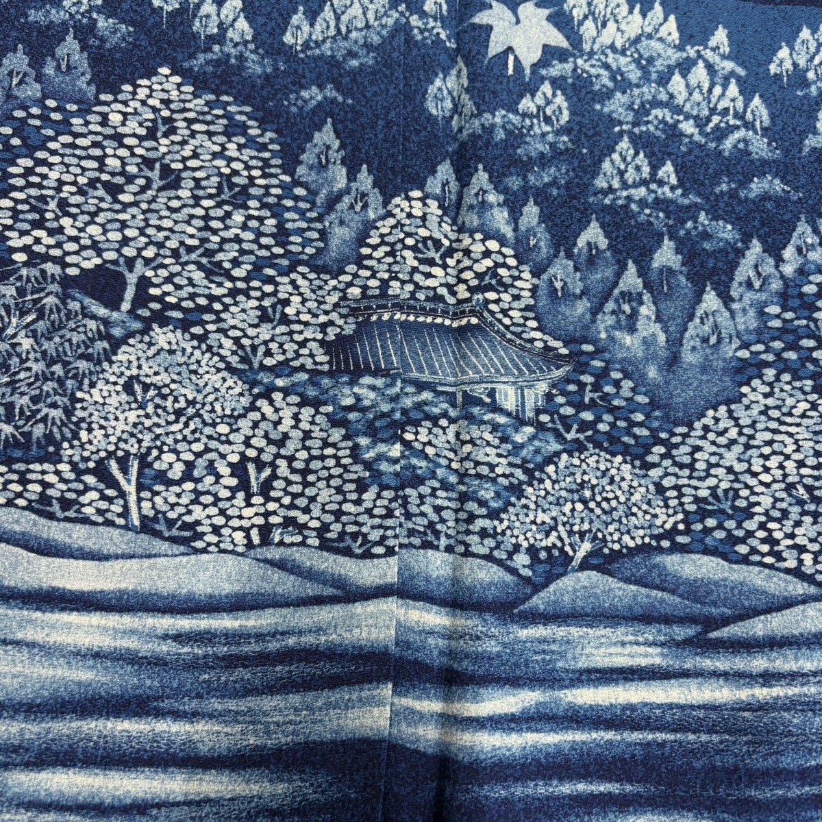 美品】 訪問着 身丈163.5cm 裄丈70cm L 袷 天然藍染 落款あり 水辺の