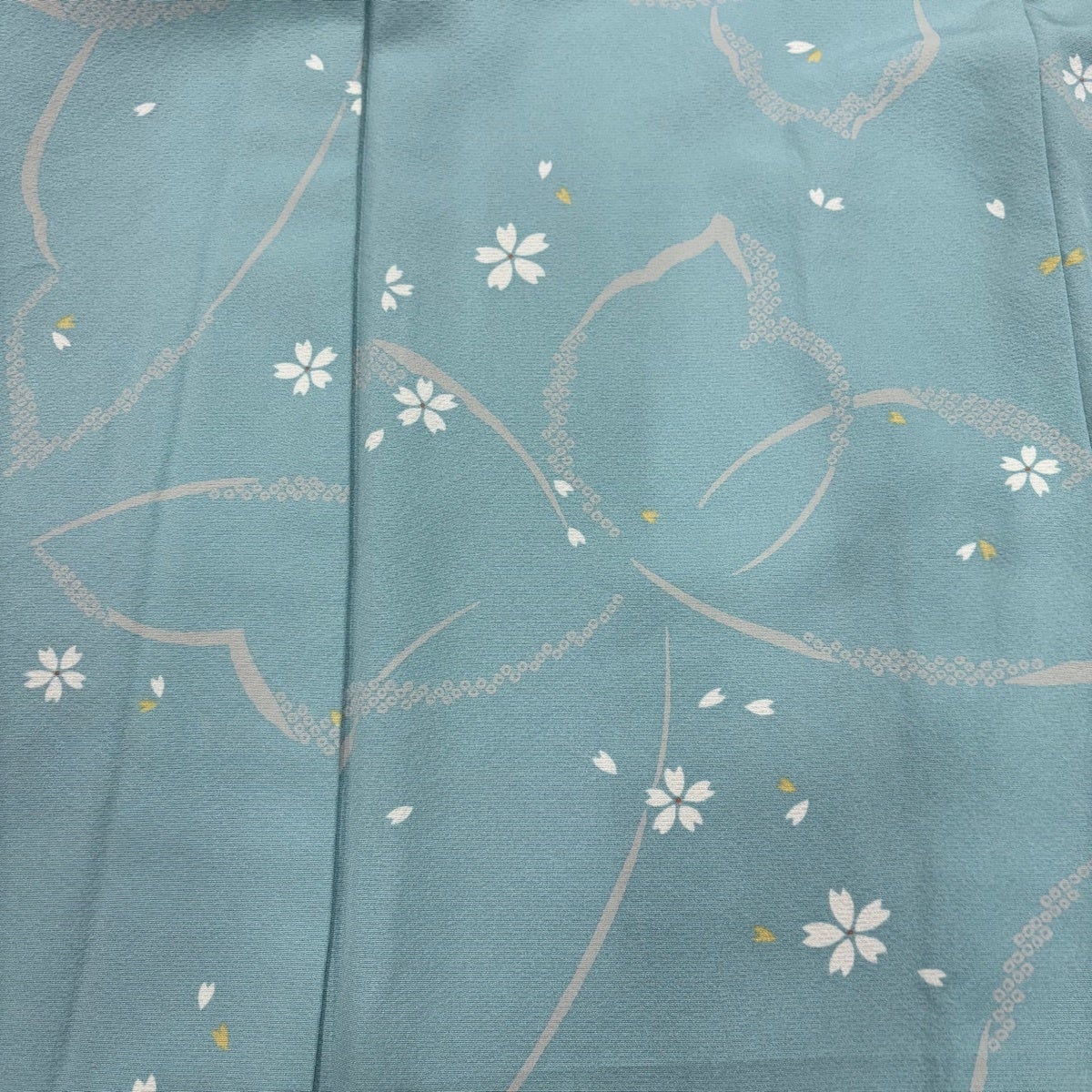 美品】 小紋 身丈166cm 裄丈66cm M 袷 名古屋帯セット 桜 蝶 水色 正絹