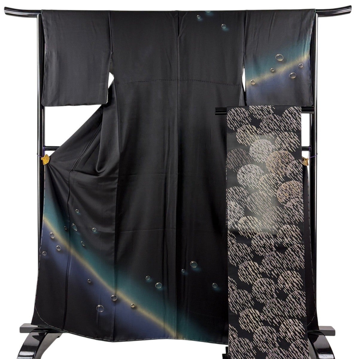 美品】 訪問着 身丈160.5cm 裄丈65cm M 袷 袋帯セット 落款あり 雫 斜