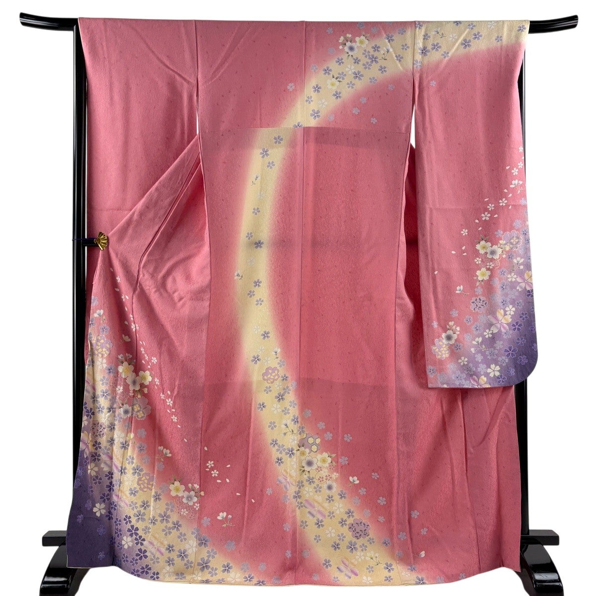 振袖 身丈167.5cm 裄丈66.5cm M 袷 桜 花びら 金彩 ぼかし ピンク 正絹