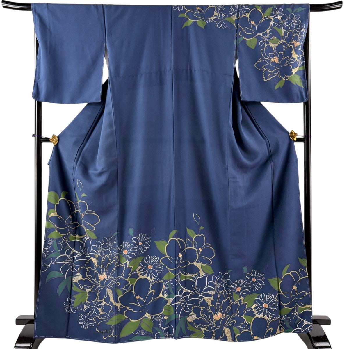 訪問着 身丈165cm 裄丈69cm L 袷 桜 金糸 金彩 青灰色 正絹 秀品｜中古